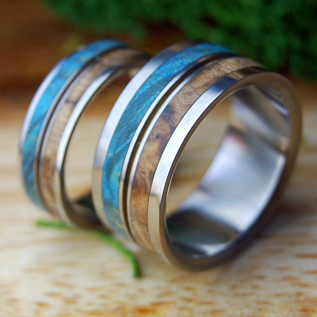 HEAVEN ON EARTH SET | Golden Box Elder Wood - Unique Wedding Ring - Minter and Richter Designs