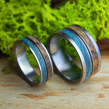 HEAVEN ON EARTH SET | Golden Box Elder Wood - Unique Wedding Ring - Minter and Richter Designs