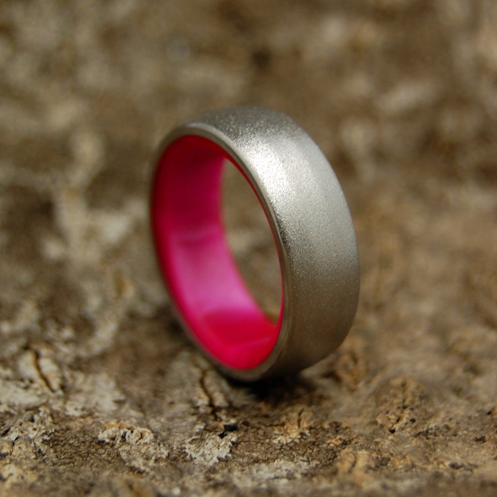 Her Own Soldier | Men's Pink Marbled Resin & Titanium Wedding Ring - Minter and Richter Designs
