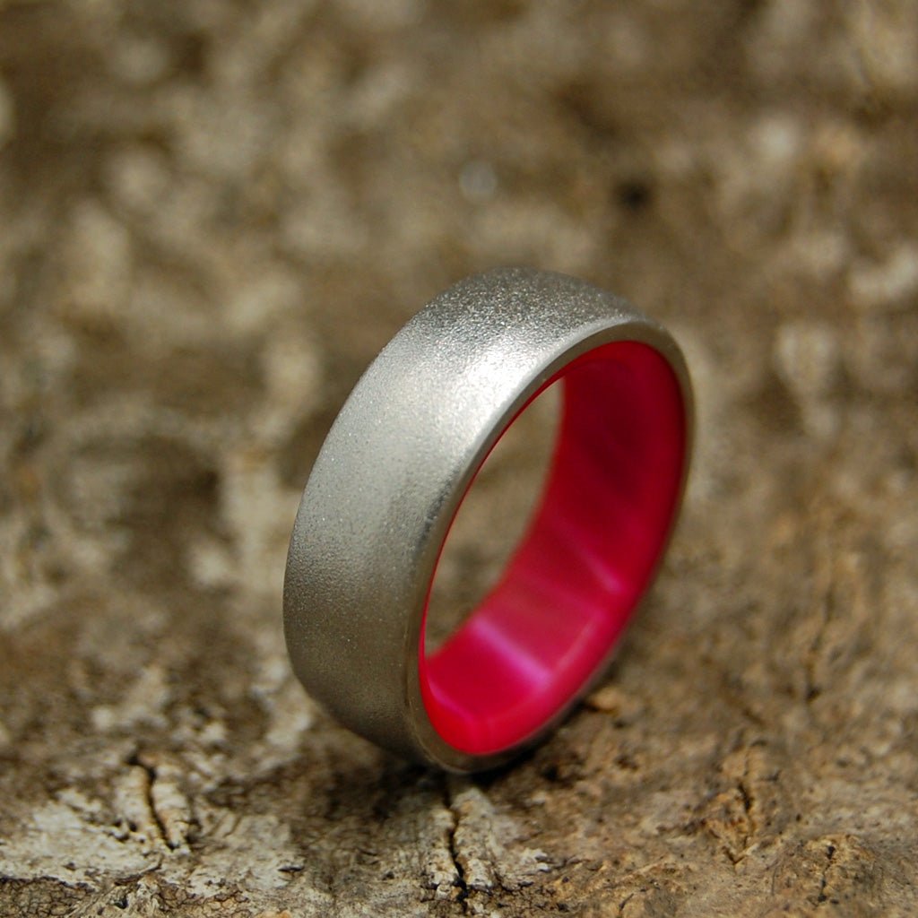 Her Own Soldier | Men's Pink Marbled Resin & Titanium Wedding Ring - Minter and Richter Designs
