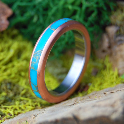 HER SAMANA 3.5mm | Kingman Turquoise, Copper & Titanium Wedding Ring - Minter and Richter Designs