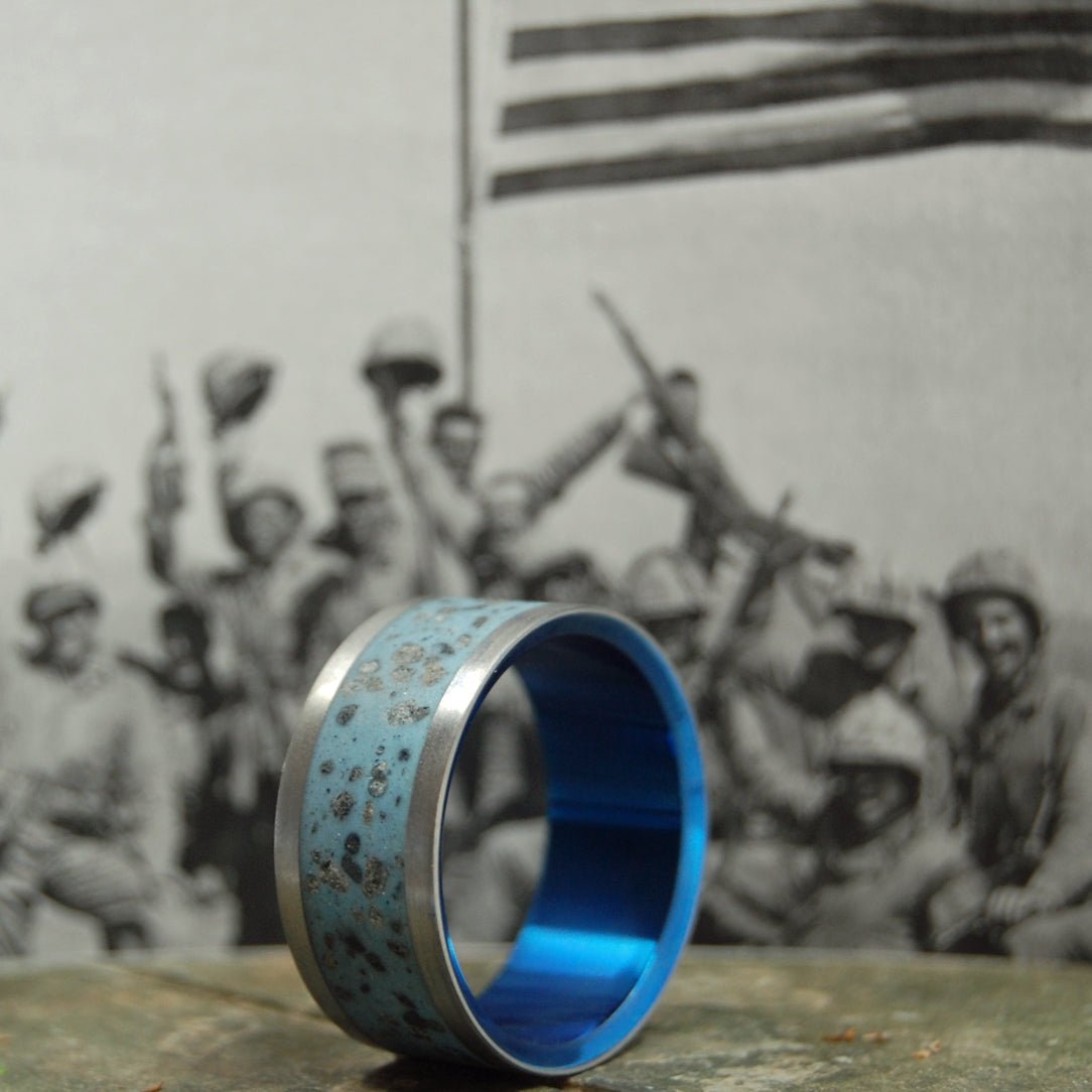 Heroes Of Iwo Jima | Men's Iwo Jima Beach Sand & Titanium Wedding Ring - Minter and Richter Designs