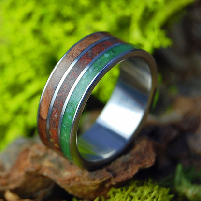High Amongst | Men's Sequoia Wood, Crushed Jasper, Beach Sand & Marijuana Titanium Wedding Ring - Minter and Richter Designs