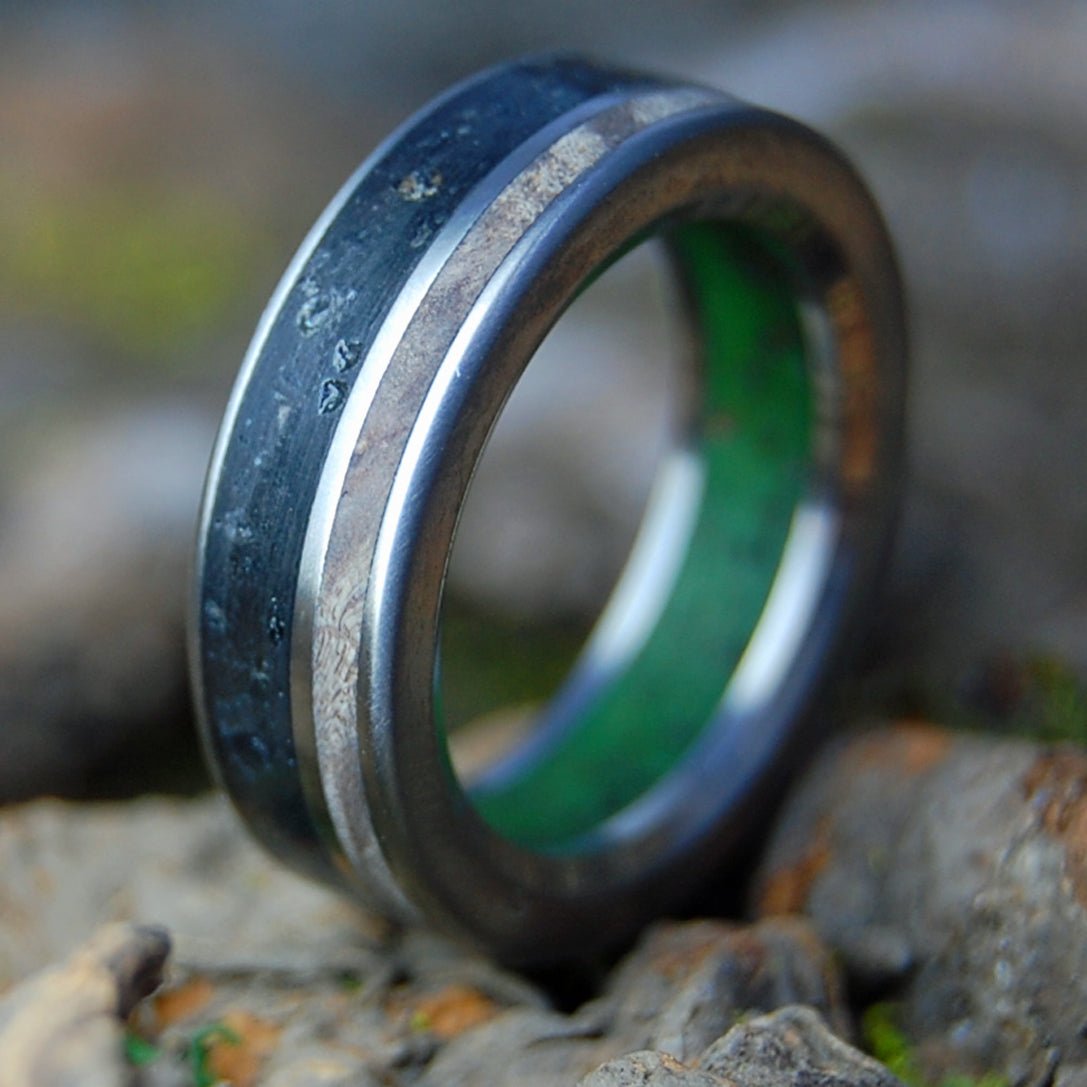 HIGH IN ICELAND | Men's Marijuana, Dark Maple Wood, Vik Beach Sand/Lava & Titanium Wedding Ring - Minter and Richter Designs