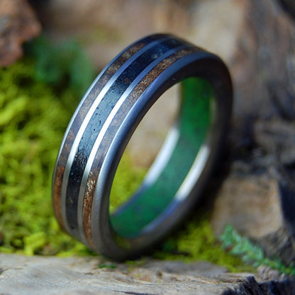 HIGH ON VIK | Men's Marijuana, Dark Maple Wood, Vik Beach Sand/Lava & Titanium Wedding Ring - Minter and Richter Designs