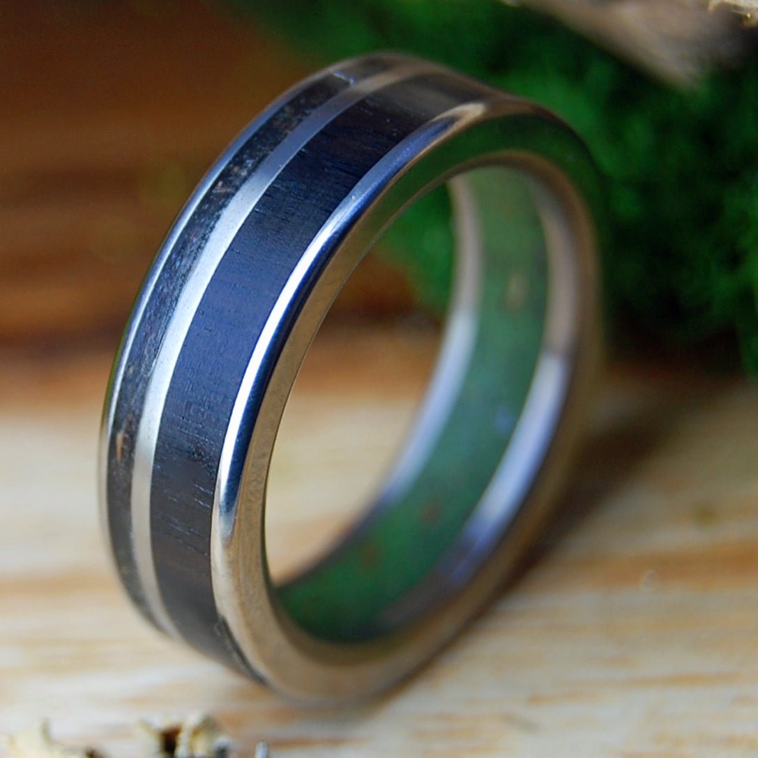 HIGH WITH MY CATS | Men's Marijuana, Moluccas Maccassar Wood, Catnip & Titanium Wedding Ring - Minter and Richter Designs