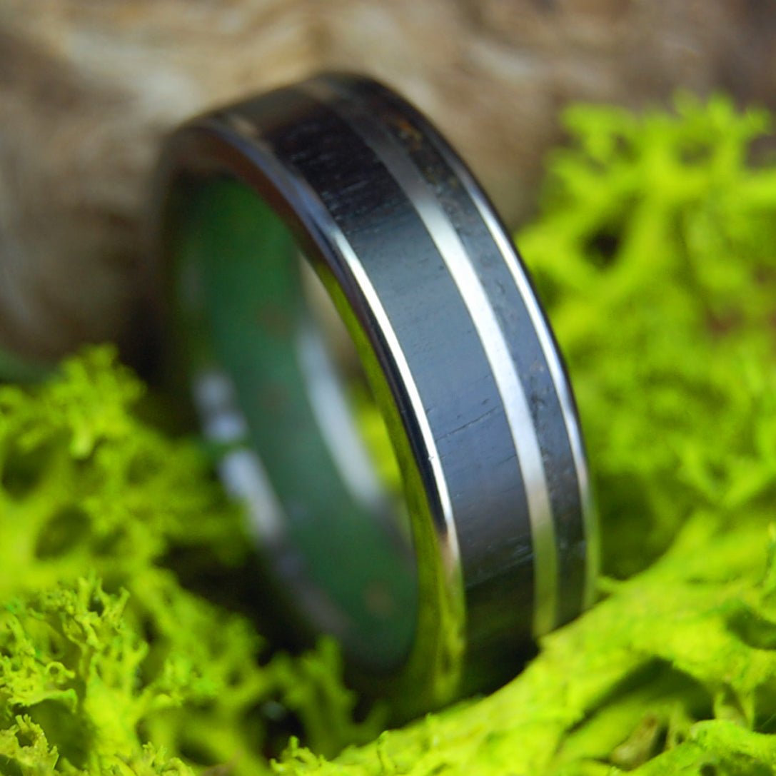HIGH WITH MY CATS | Men's Marijuana, Moluccas Maccassar Wood, Catnip & Titanium Wedding Ring - Minter and Richter Designs