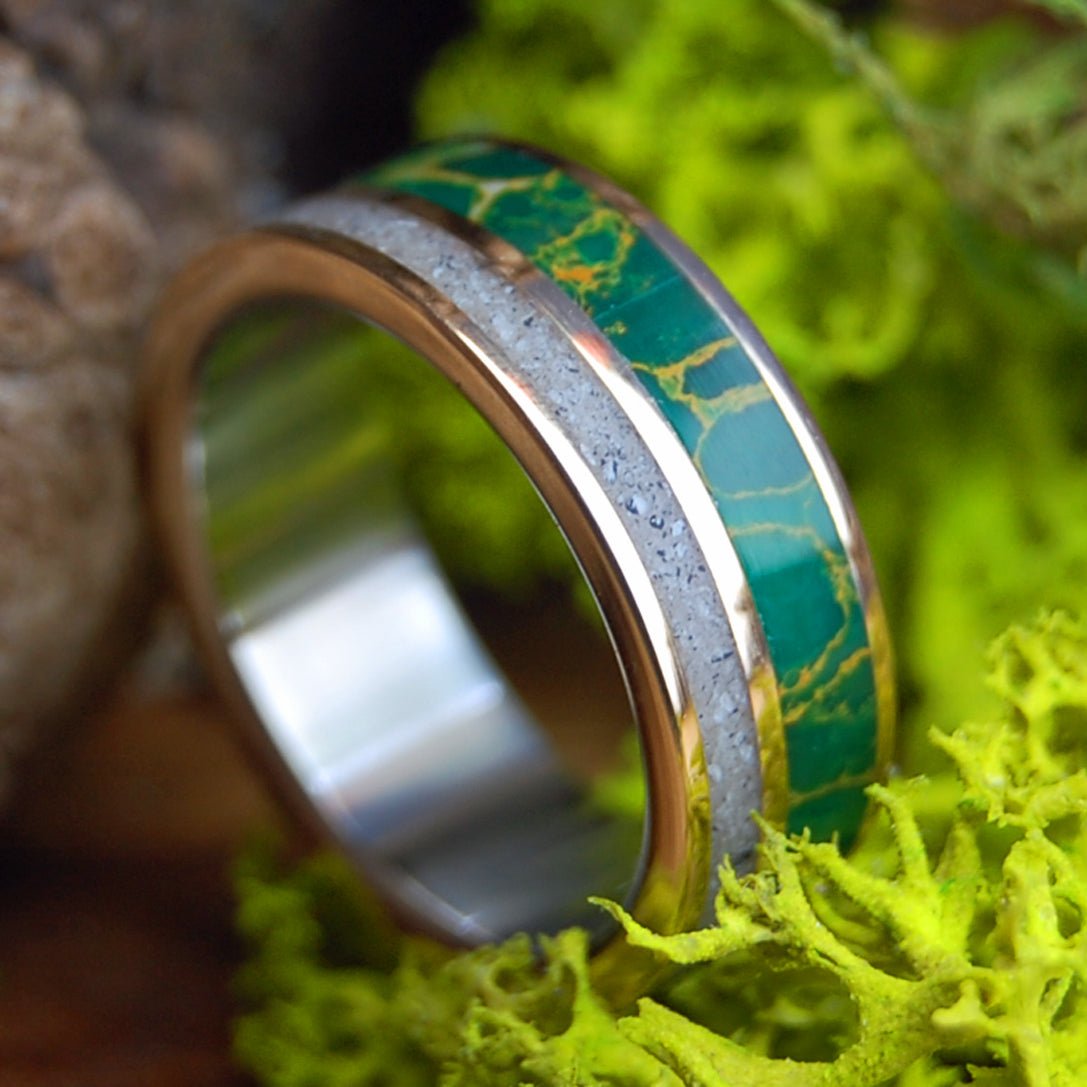 HOPE SPRINGS | Egyptian Jade, sand, Titanium & Bronze Wedding Ring - Minter and Richter Designs