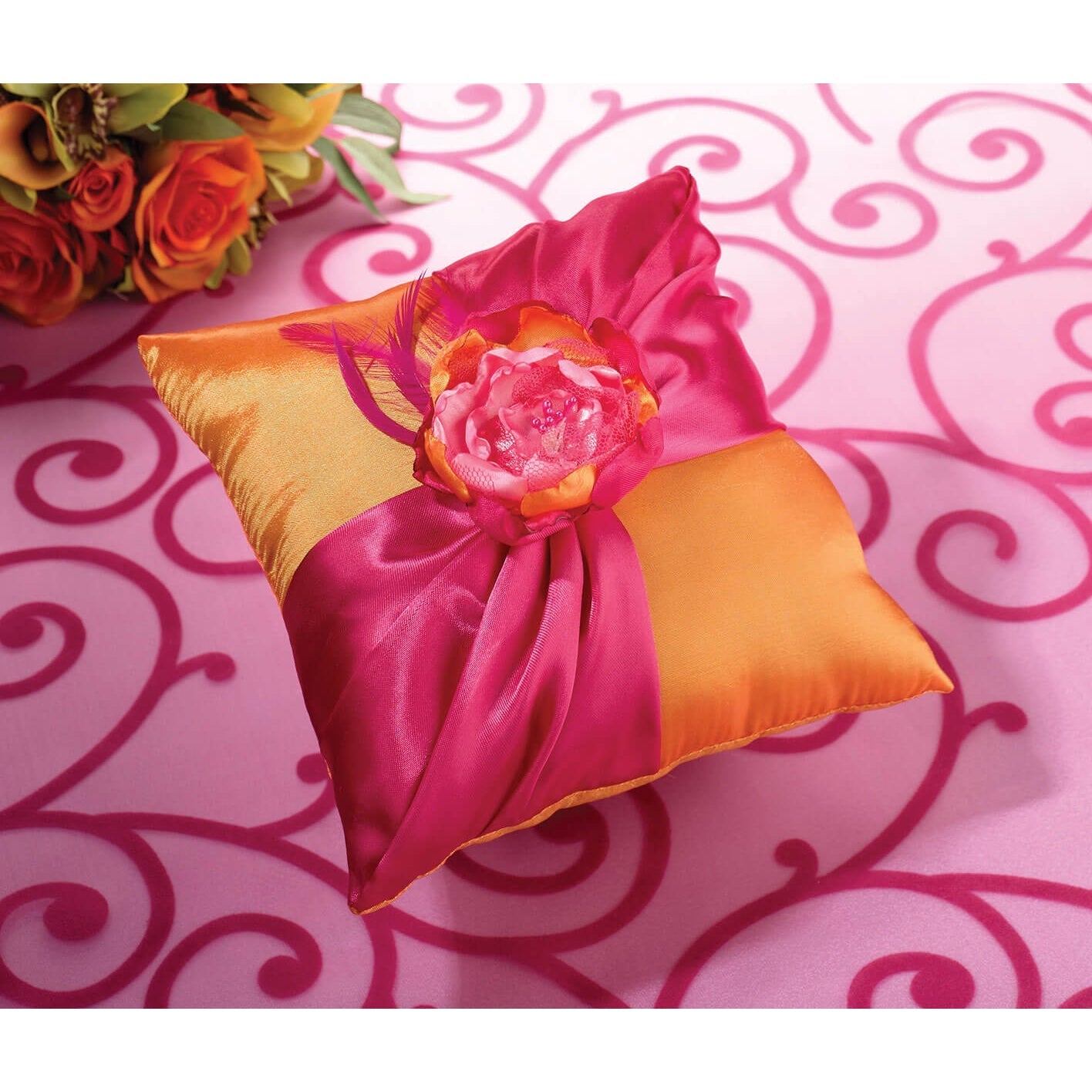 Hot Pink And Orange Ring Bearer Pillow | Ring Pillow - Minter and Richter Designs