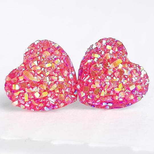 Hot Pink Druzy Heart Stud EarRing | EarRing - Titanium And Resin EarRing - Valentines Day - Minter and Richter Designs