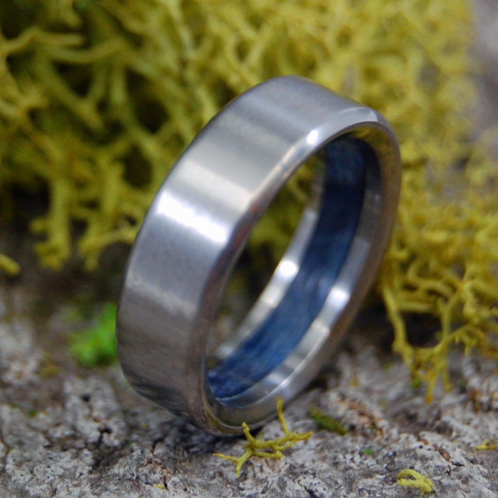 HUMBLE MAJESTY BLUE BOX ELDER | Size 8 At 6.4mm | Titanium Wedding Ring | On Sale - Minter and Richter Designs