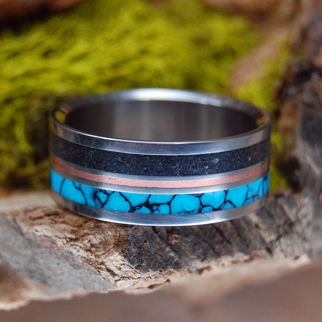 I Lava Iceland Iii | Men's Beach Sand, Turquoise, Copper & Titanium Wedding Ring - Minter and Richter Designs