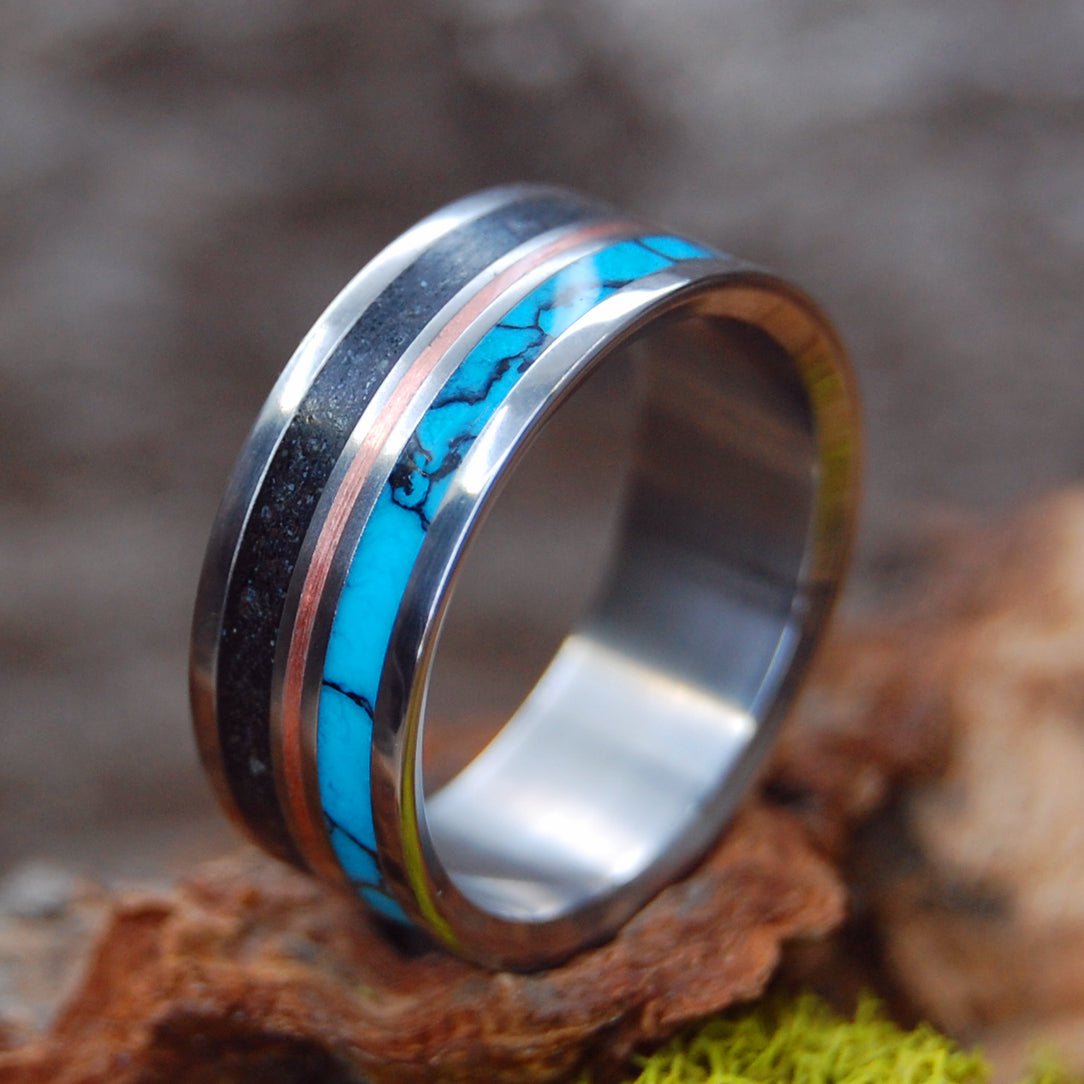 I Lava Iceland Iii | Men's Beach Sand, Turquoise, Copper & Titanium Wedding Ring - Minter and Richter Designs