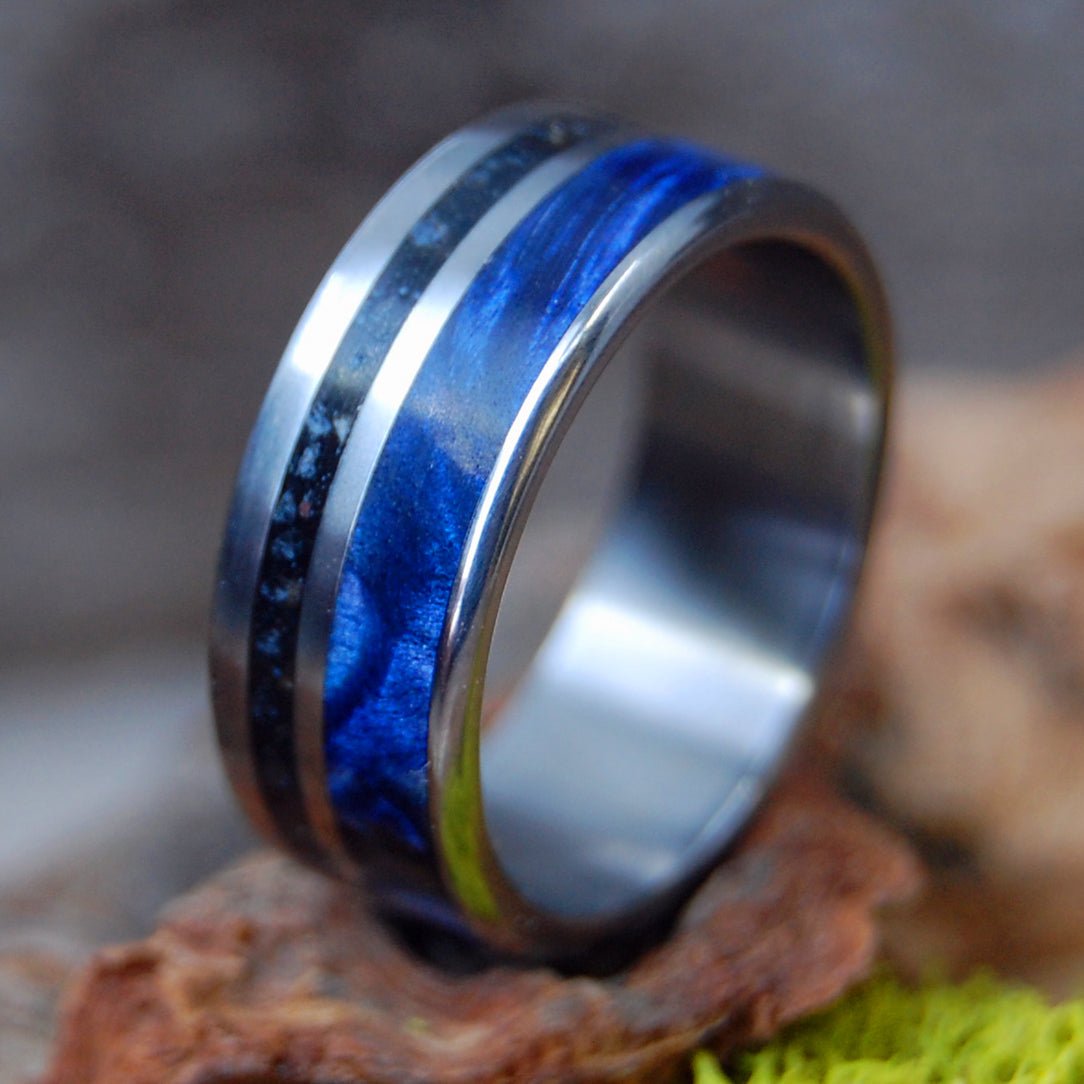 Iceland Blue | Men's Blue Box Elder Wood, Icelandic Sand & Titanium Wedding Ring - Minter and Richter Designs