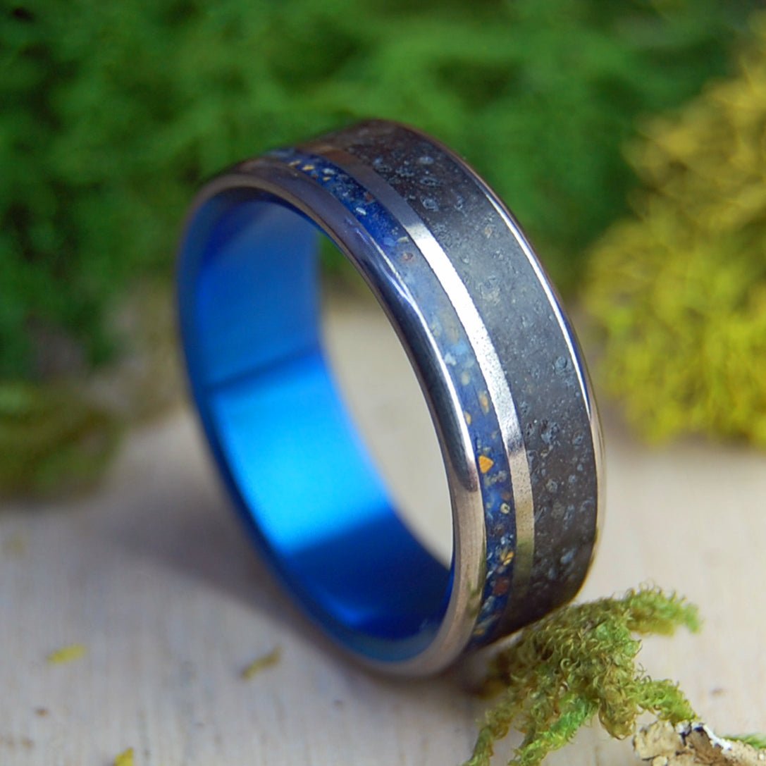 Iceland to Ireland Blue Blue | Beach Sand & Lava Titanium Wedding Ring - Minter and Richter Designs