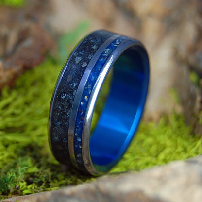 Iceland to Ireland Blue Blue | Beach Sand & Lava Titanium Wedding Ring - Minter and Richter Designs