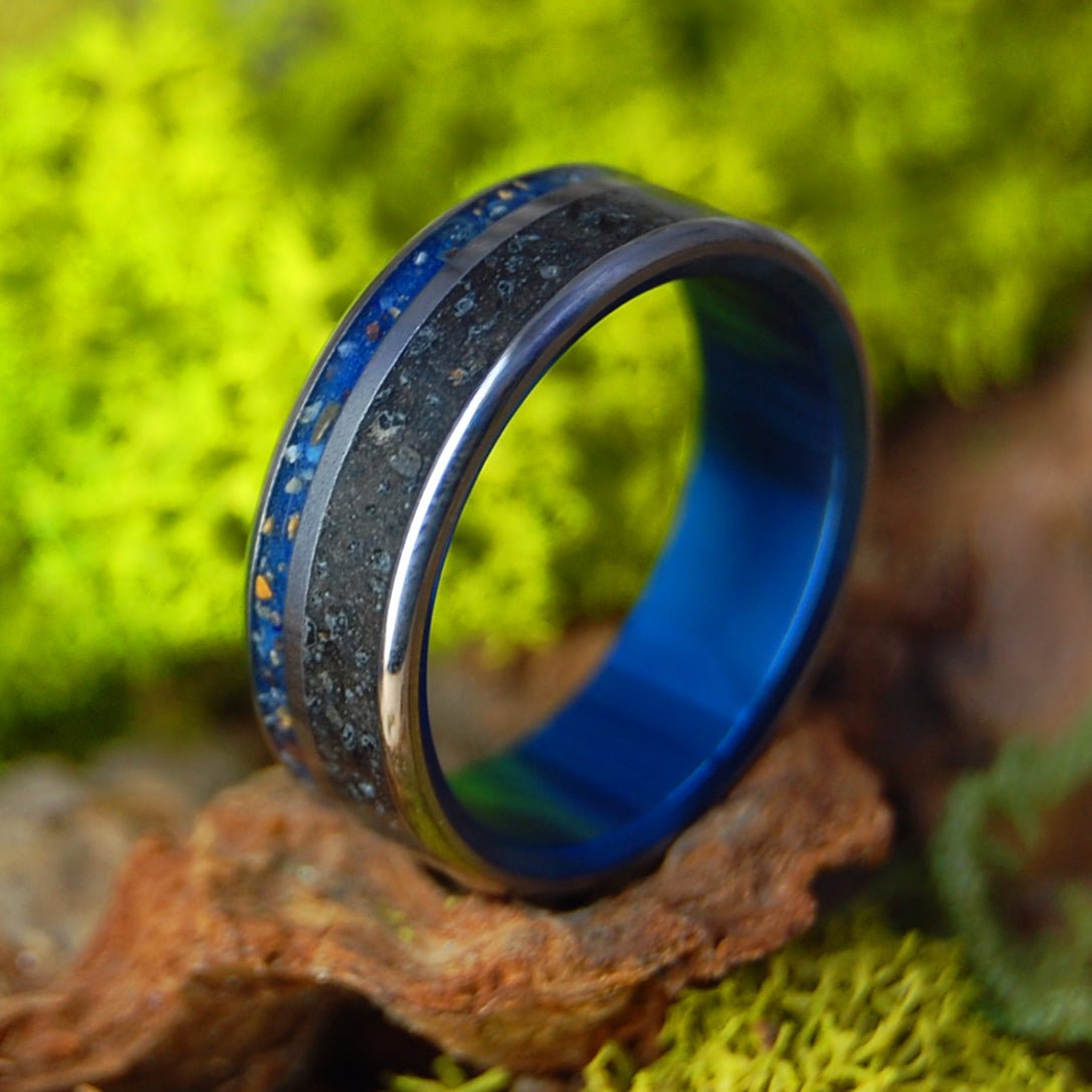 Iceland to Ireland Blue Blue | Beach Sand & Lava Titanium Wedding Ring - Minter and Richter Designs