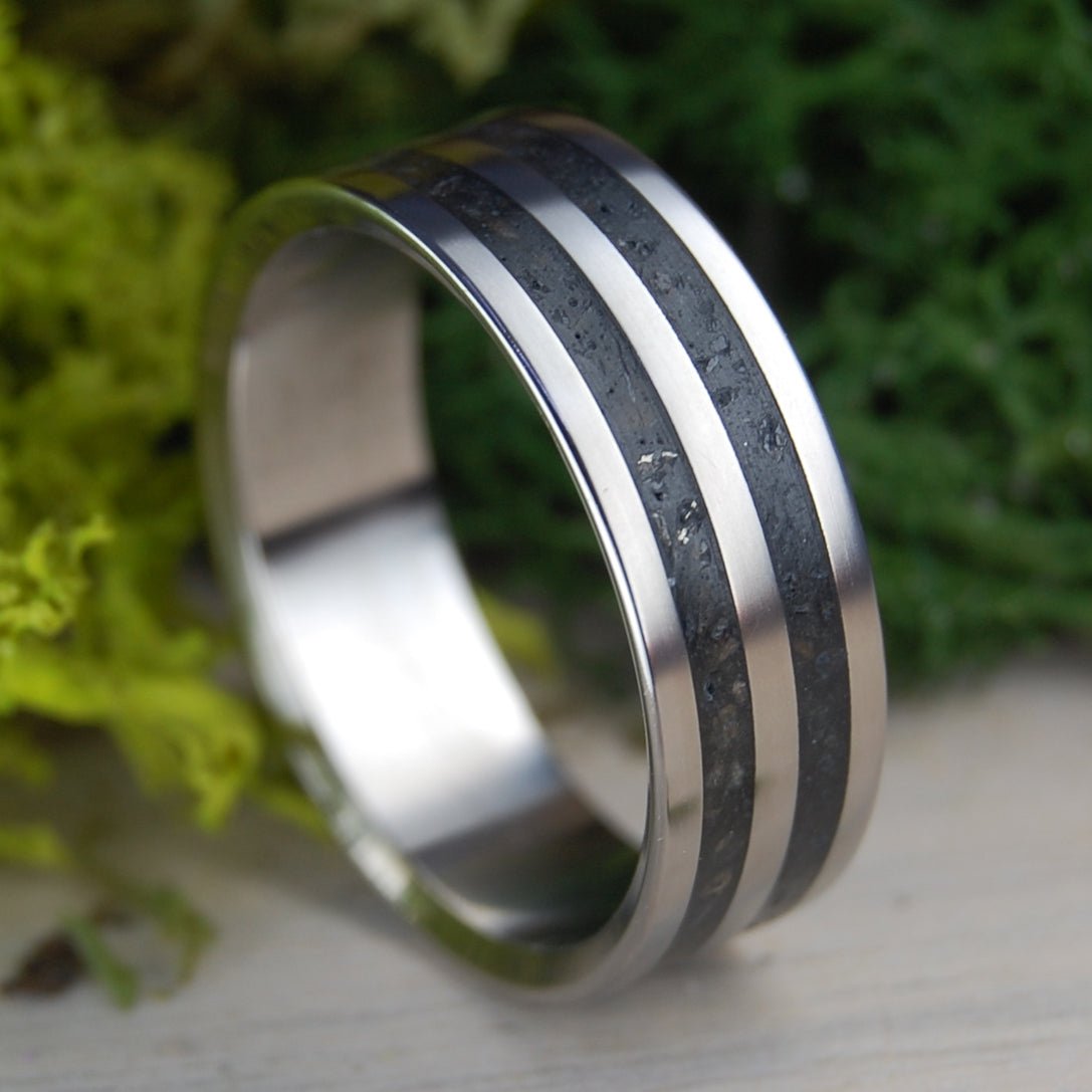 Icelandic Megalodon | Size 13.25 At 8mm | Shark Tooth and Icelandic Lava | Unique Wedding Band | On Sale - Minter and Richter Designs