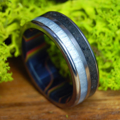 ICELANDIC SOLAR FLARE TI | Men's Gray Marbled Opalescent, Icelandic Lava & Titanium Wedding Ring - Minter and Richter Designs
