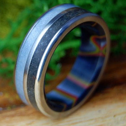 ICELANDIC SOLAR FLARE TI | Men's Gray Marbled Opalescent, Icelandic Lava & Titanium Wedding Ring - Minter and Richter Designs