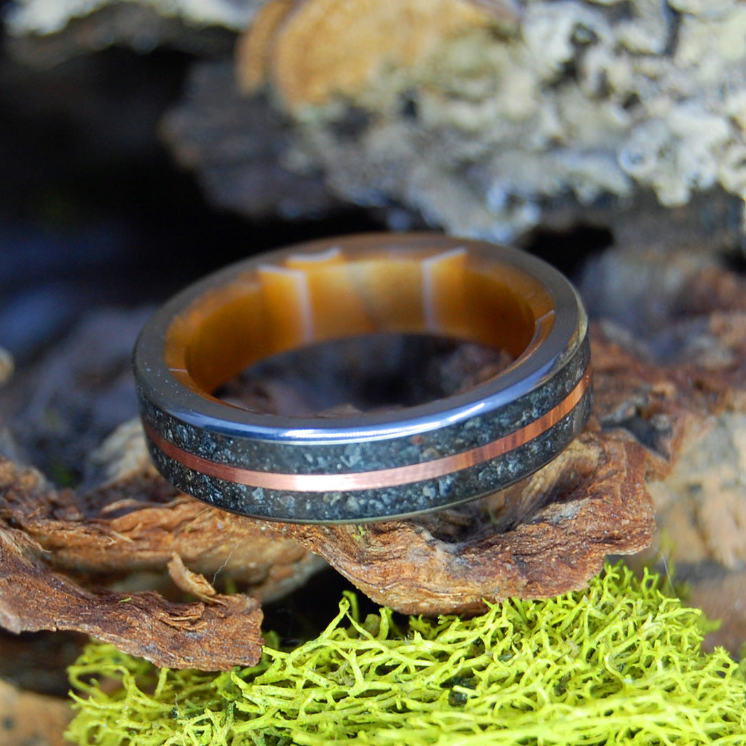 ICELANDIC COPPER MINE | Copper, Icelandic Lava, Orange Aquatic Resin - Titanium & Copper Men's Wedding Rings - Minter and Richter Designs