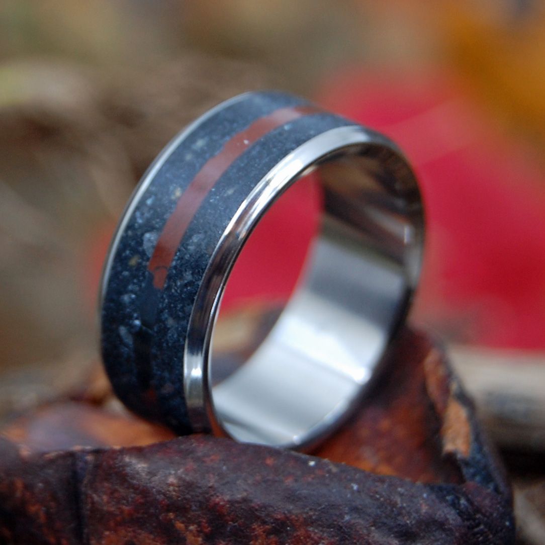 In The Shadows | Men's Icelandic Beach Sand, Black Jasper Stone & Titanium Wedding Ring - Minter and Richter Designs