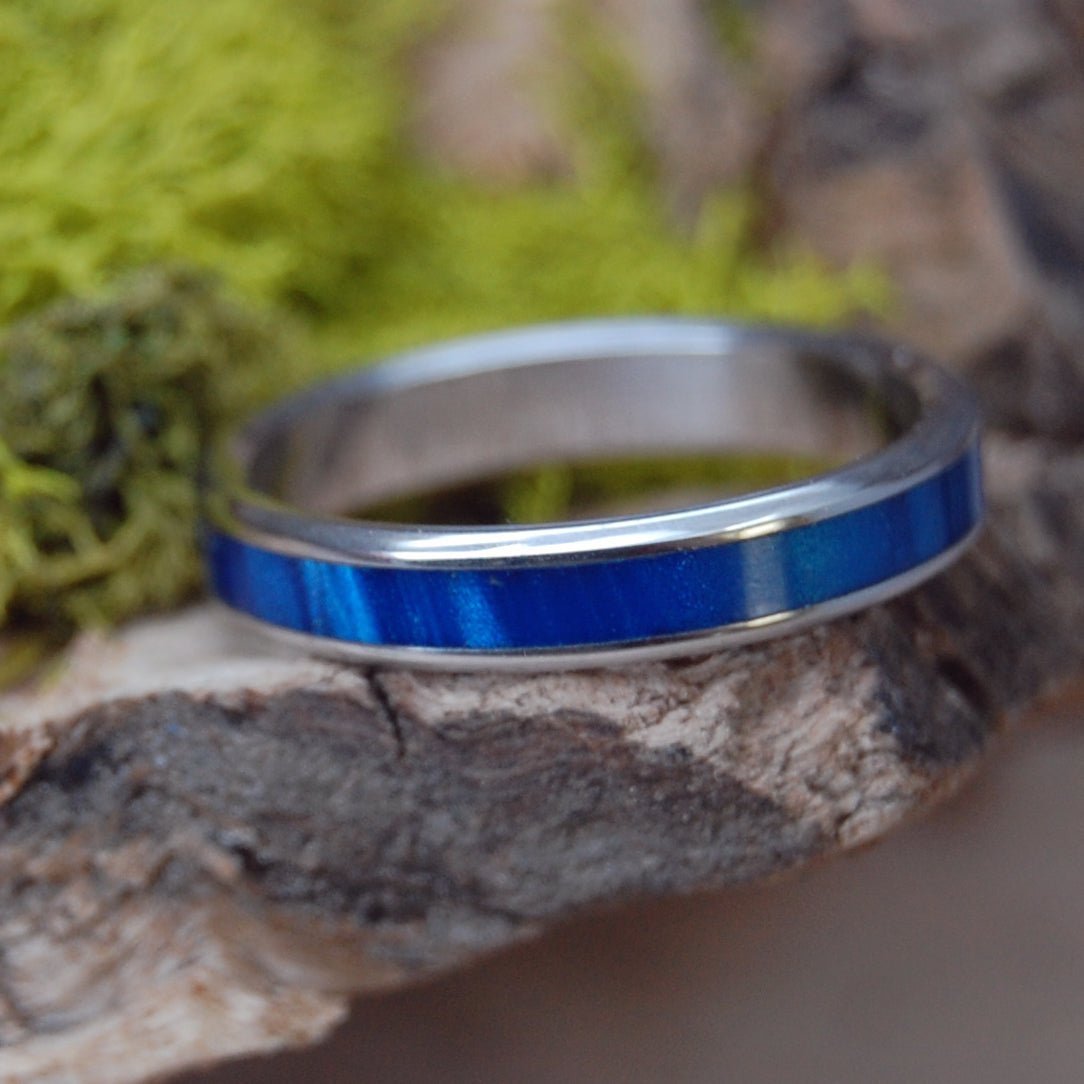 Inox Sapphire Blue | Men's Blue Marbled Resin & Titanium Wedding Ring - Minter and Richter Designs