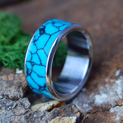 INOX TURQUOISE | Arizona Turquoise & Inox Steel Women's & Men's Wedding Ring - Minter and Richter Designs