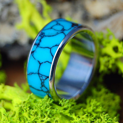 INOX TURQUOISE | Arizona Turquoise & Inox Steel Women's & Men's Wedding Ring - Minter and Richter Designs