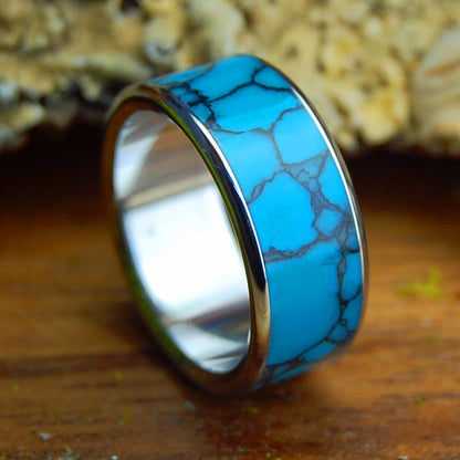 INOX TURQUOISE | Arizona Turquoise & Inox Steel Women's & Men's Wedding Ring - Minter and Richter Designs