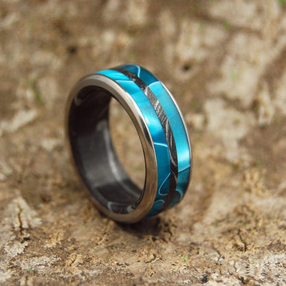 INTERSTELLAR AQUATIC BLACK | Men's Aquatic Resin, Black Silver M3 Mokume Gane & Titanium Wedding Ring - Minter and Richter Designs
