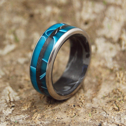 INTERSTELLAR AQUATIC BLACK | Men's Aquatic Resin, Black Silver M3 Mokume Gane & Titanium Wedding Ring - Minter and Richter Designs