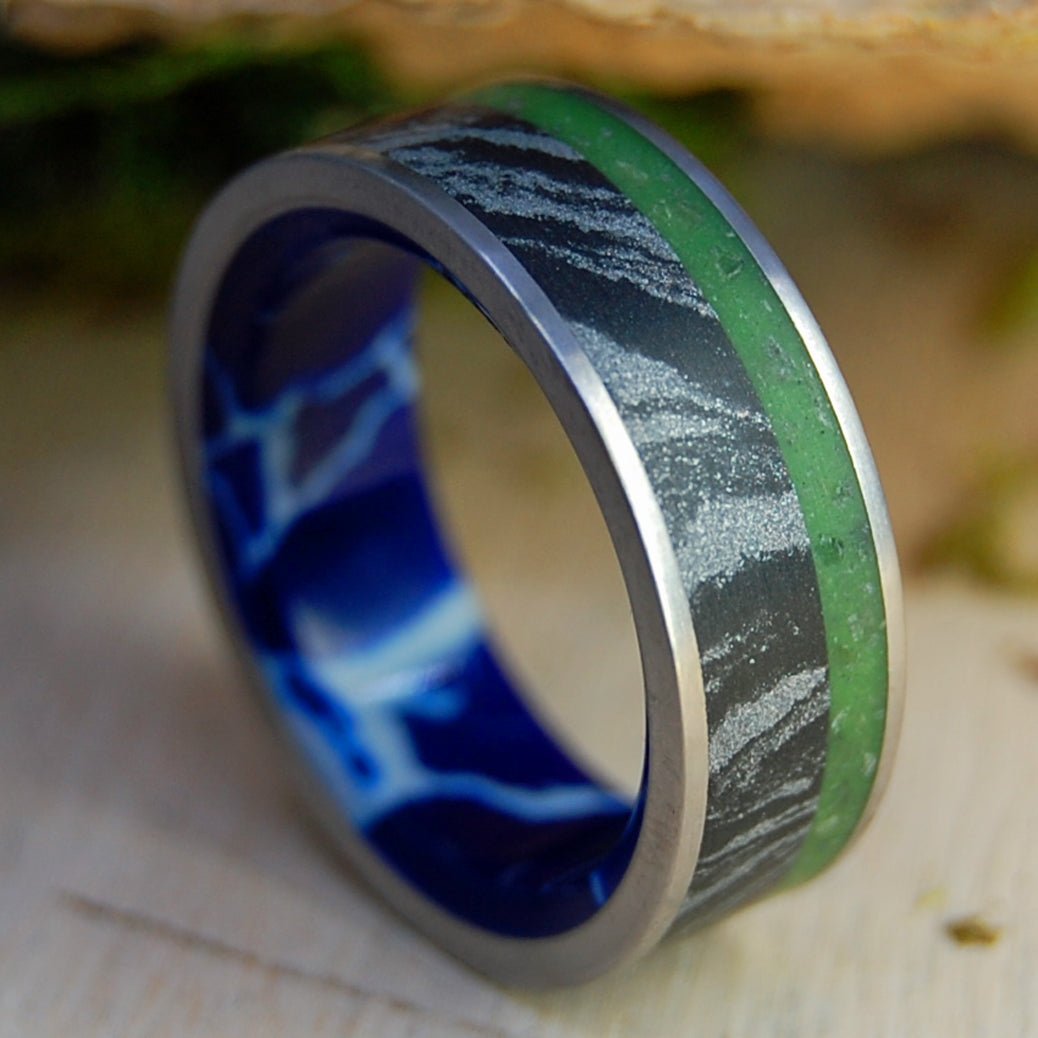 IRELAND OCEAN STORM COBALT | Men's Connemara Marble, M3, Cobalt Stone & Titanium Wedding Ring - Minter and Richter Designs