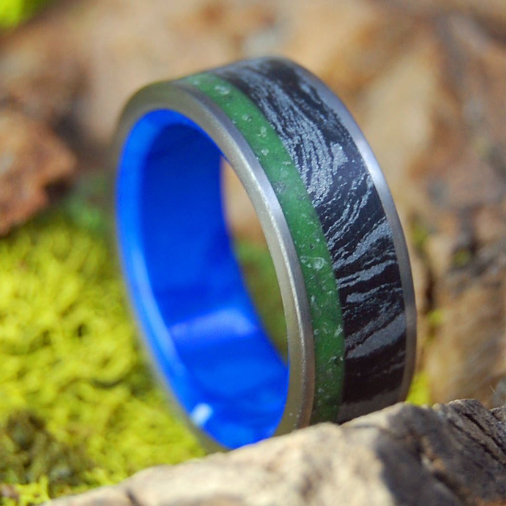 IRELAND OCEAN STORM | Men's Connemara Marble, M3, Sodalite Stone & Titanium Wedding Ring - Minter and Richter Designs