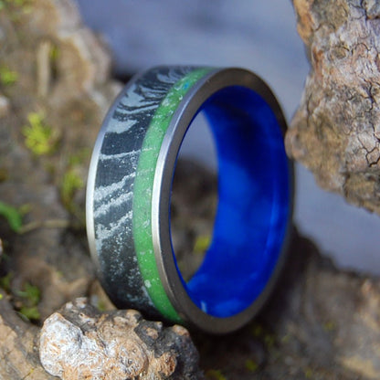 IRELAND OCEAN STORM | Men's Connemara Marble, M3, Sodalite Stone & Titanium Wedding Ring - Minter and Richter Designs