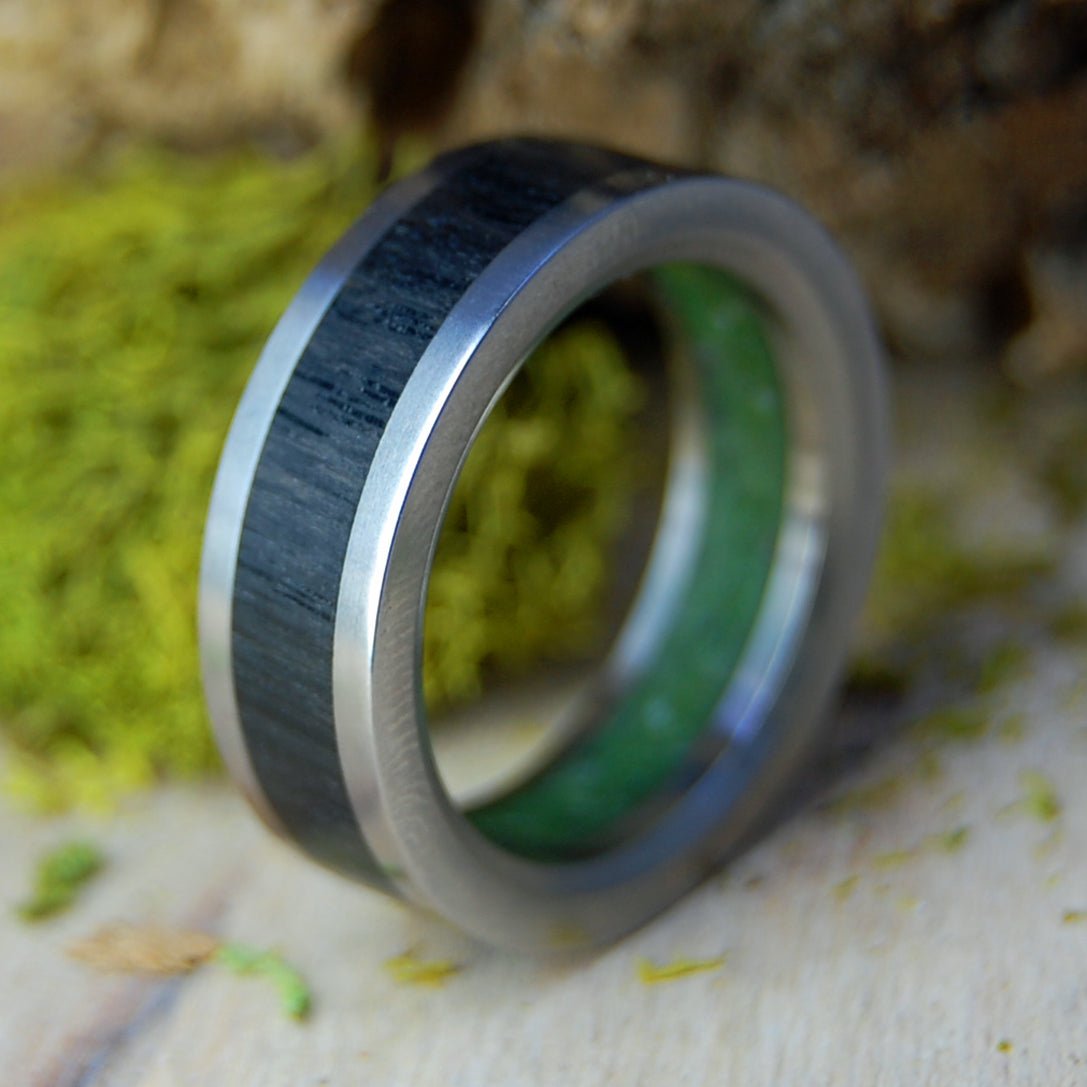 Irish Bog Connemara | Men's Connemara Marble, Irish Bog Oak & Titanium Wedding Ring - Minter and Richter Designs