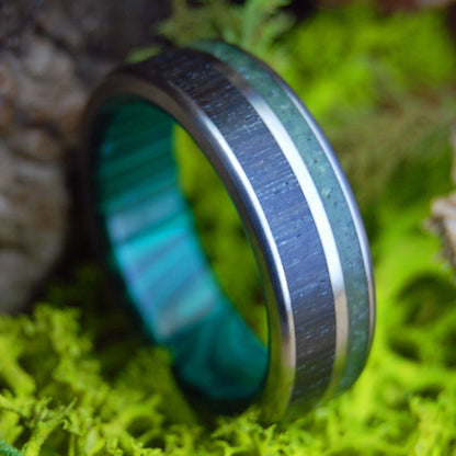 IRISH BOG | Men's Irish Bog Oak, Connemara Marble, Appalachian Trail Dirt, Banded Malachite & Titanium Wedding Ring - Minter and Richter Designs
