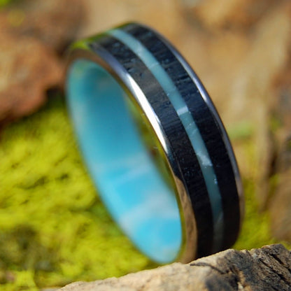 IRISH MAN FROM THE SEA | Men's Irish Bog Oak, Larimar Stone & Titanium Wedding Ring - Minter and Richter Designs
