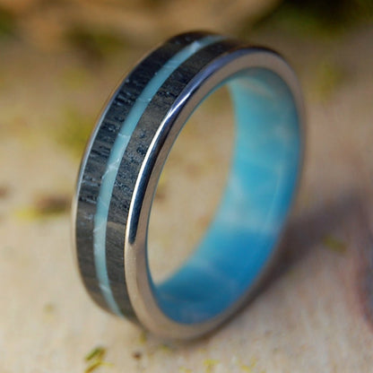 IRISH MAN FROM THE SEA | Men's Irish Bog Oak, Larimar Stone & Titanium Wedding Ring - Minter and Richter Designs