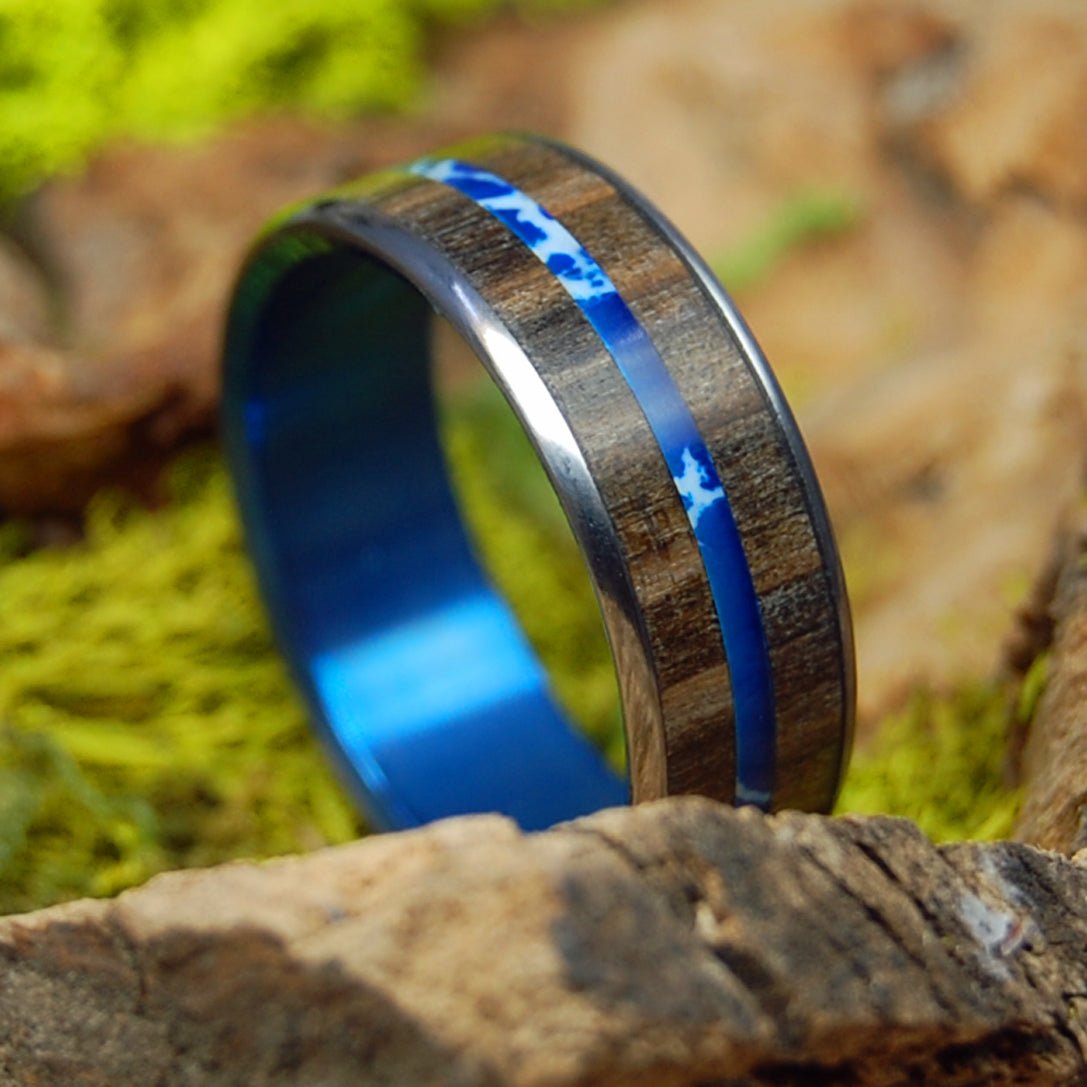 Irish Sea | Men's Irish Bog Oak, Cobalt Stone & Titanium Wedding Ring - Minter and Richter Designs