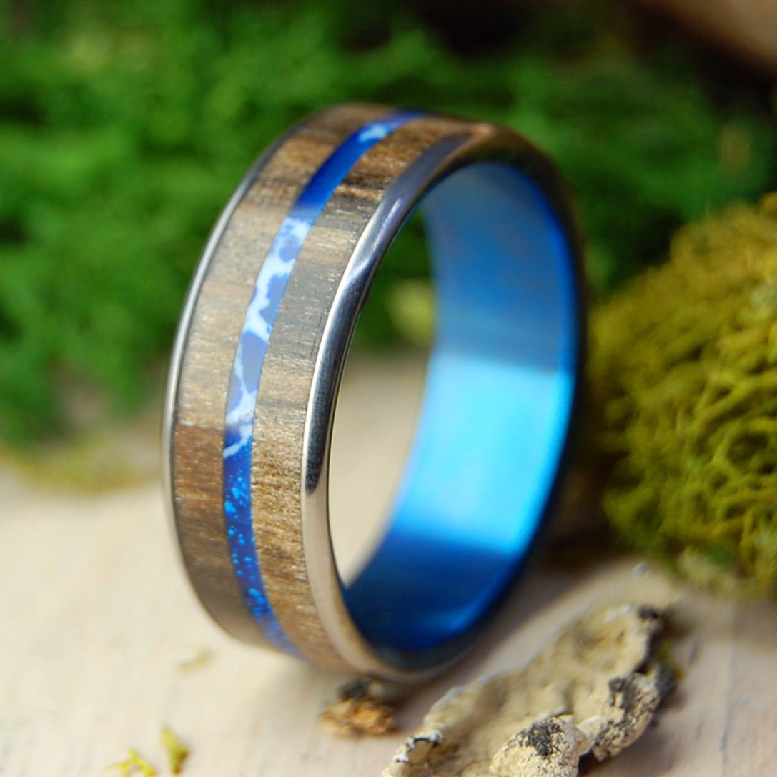 Irish Sea | Men's Irish Bog Oak, Cobalt Stone & Titanium Wedding Ring - Minter and Richter Designs
