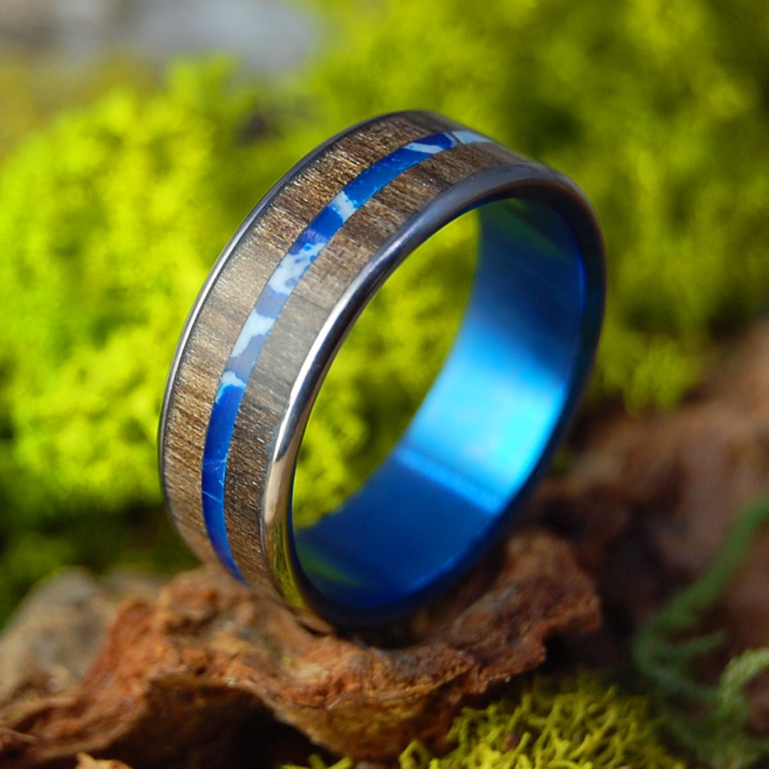 Irish Sea | Men's Irish Bog Oak, Cobalt Stone & Titanium Wedding Ring - Minter and Richter Designs