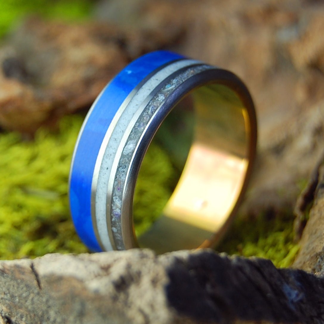 Italian Marble Blue Beach | Men's Beach Sand, Sodalite, Italian Marble & Titanium Wedding Ring - Minter and Richter Designs