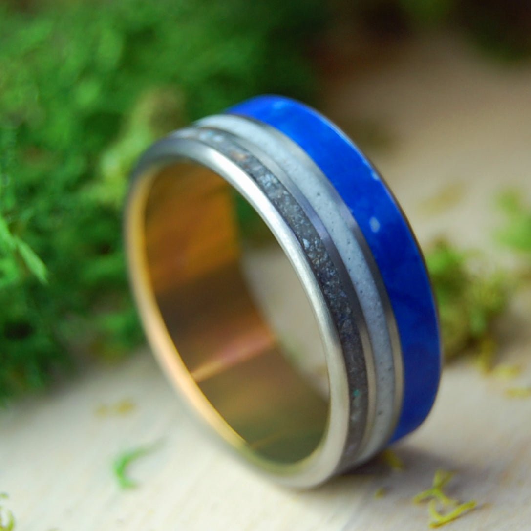 Italian Marble Blue Beach | Men's Beach Sand, Sodalite, Italian Marble & Titanium Wedding Ring - Minter and Richter Designs