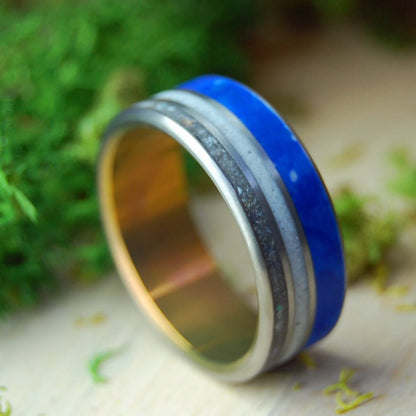 Italian Marble Blue Beach | Men's Beach Sand, Sodalite, Italian Marble & Titanium Wedding Ring - Minter and Richter Designs