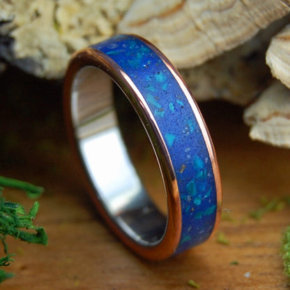 ITALIAN MARBLE WHISKEY | Crushed Italian Marble, Whiskey Barrel & Chrysocolla Stone, Copper & Titanium Wedding Ring - Minter and Richter Designs