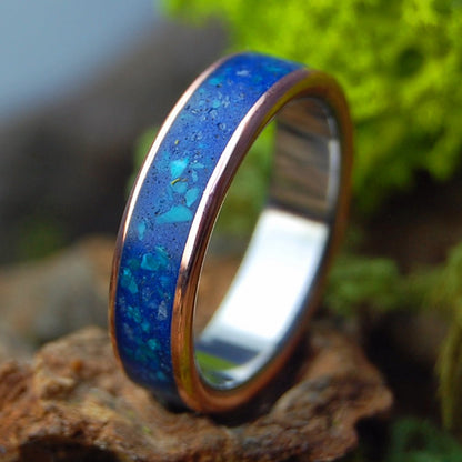 ITALIAN MARBLE WHISKEY | Crushed Italian Marble, Whiskey Barrel & Chrysocolla Stone, Copper & Titanium Wedding Ring - Minter and Richter Designs