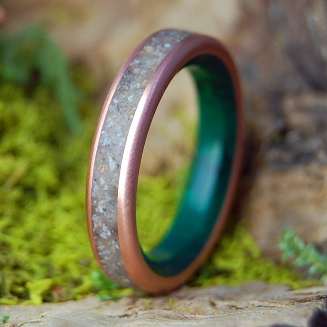 JADE COVE BIG SUR CA | Men's Jade, Beach Sand, Copper & Titanium Wedding Ring - Minter and Richter Designs