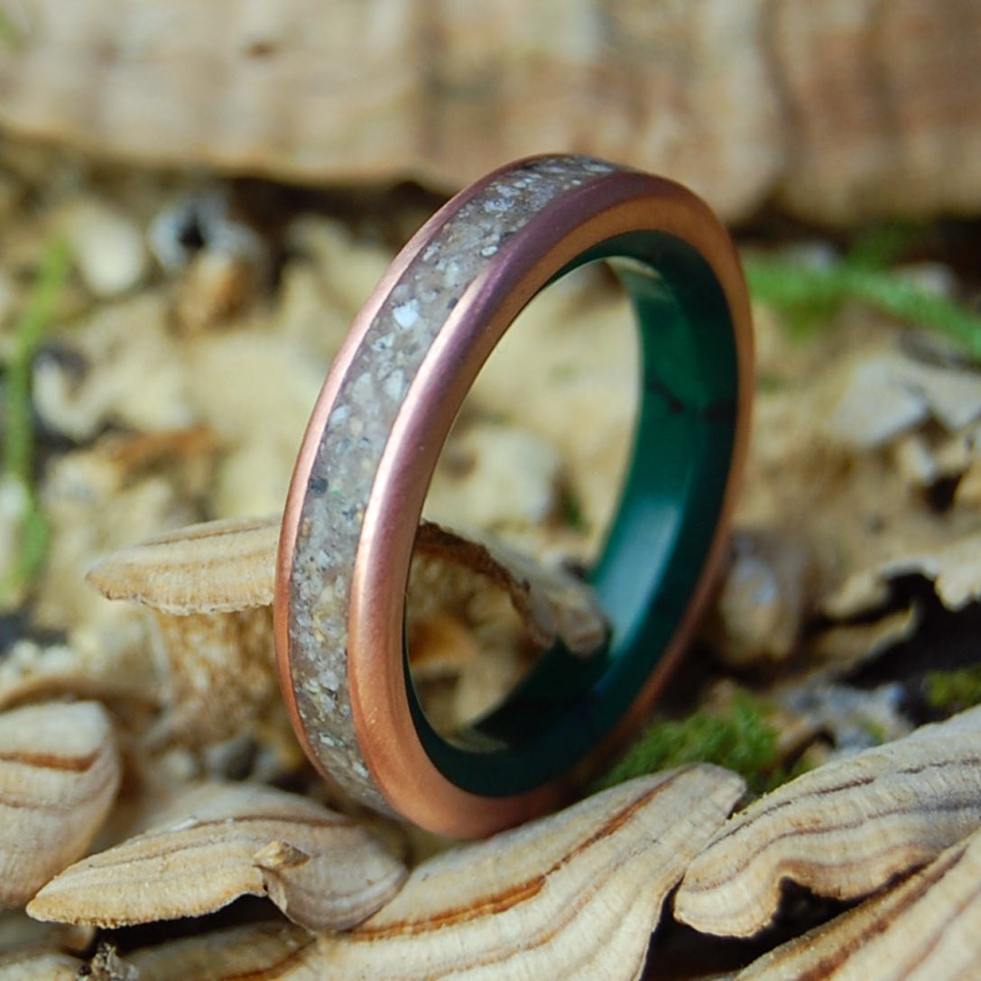 JADE COVE BIG SUR CA | Men's Jade, Beach Sand, Copper & Titanium Wedding Ring - Minter and Richter Designs