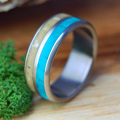 JERUSALEM STONE | Size 9 At 7.9mm | Jerusalem Stone, Chrysocolla, Armenian Jerusalem Cobblestone & Titanium | Unique Wedding Band | On Sale - Minter and Richter Designs